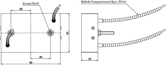 Рис.1. Чертеж излучателя QP2/5