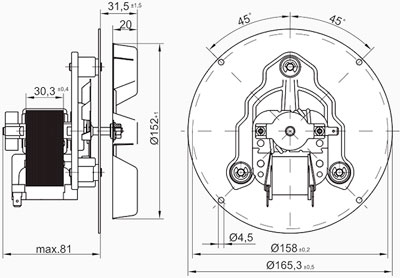 Рис.1. Габаритный чертеж вентилятора RR152-3030LH